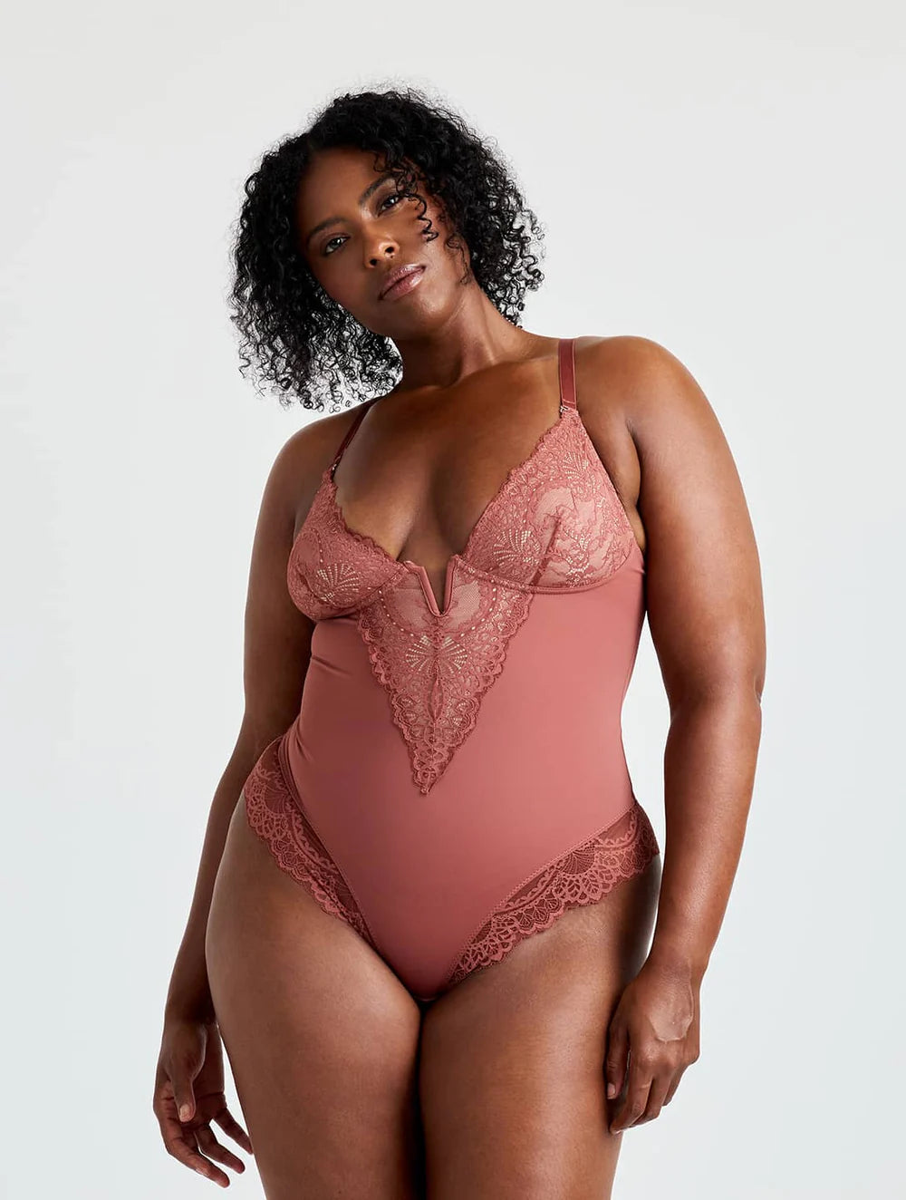 V-Neck Half Lazed Bodysuit