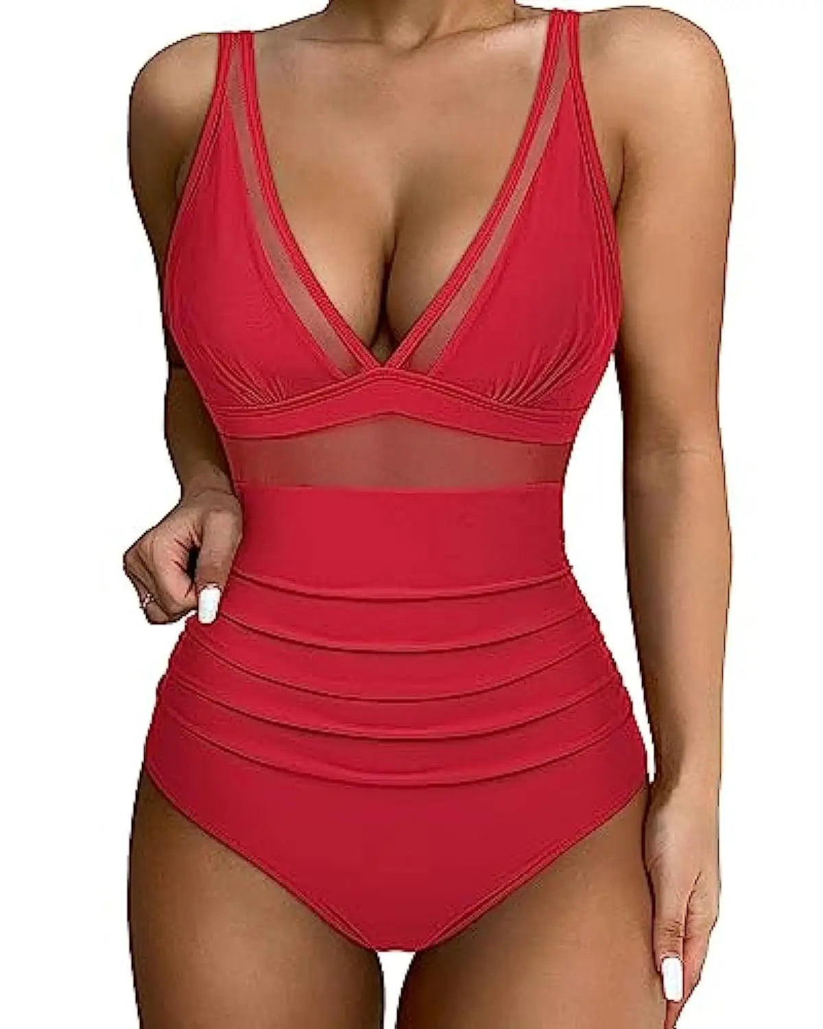 Sculpting V-Neck Mesh Suit