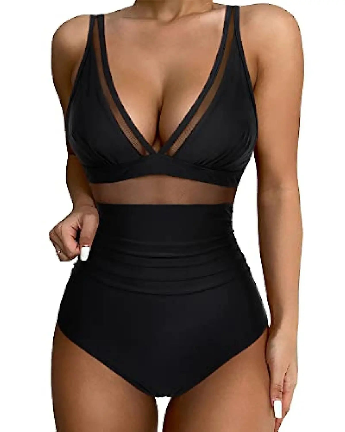 Sculpting V-Neck Mesh Suit