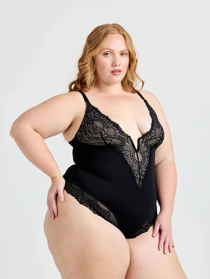 V-Neck Half Lazed Bodysuit