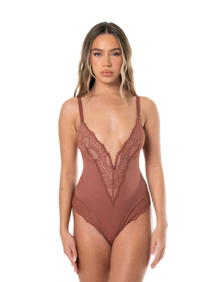 V-Neck Half Lazed Bodysuit