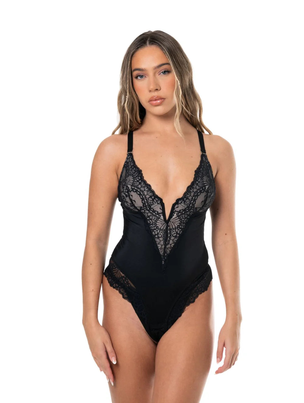 V-Neck Half Lazed Bodysuit